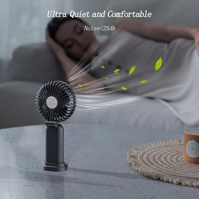 GOCKERA Portable Fan, 4200mAh Battery Operated Fan, 5 Speeds&Digital Display, Makeup Fans for Women with Base, 180°Foldable 3in1 Handheld/Neck/Desk Fan for Outdoor Indoor,Ultra Quiet (Black) - Image 6