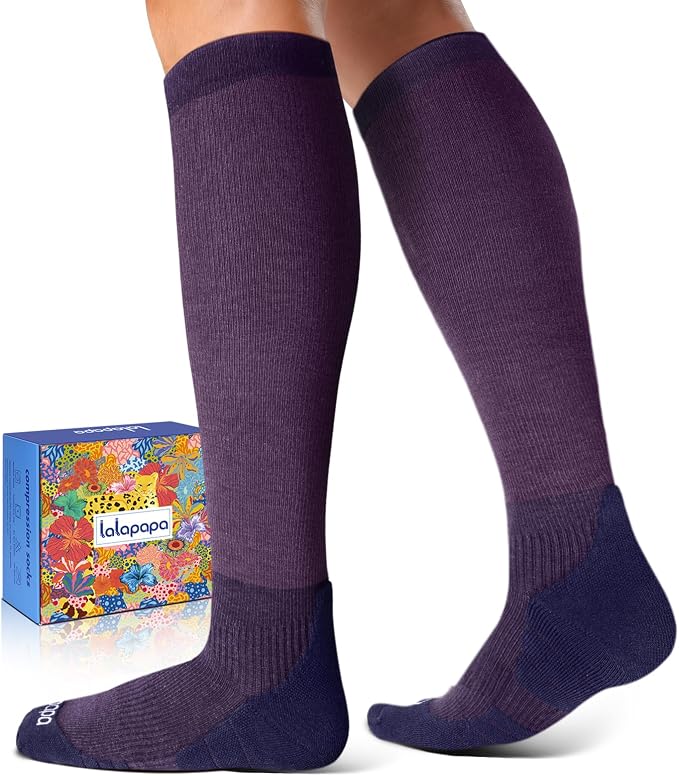 Comfortable Cotton Compression Socks | 20-30mmHg Ankle Arch Support Socks, Breathable Extra Cushion for Flying Travel Nurse, Graduated Support for Women Men by Lalapapa