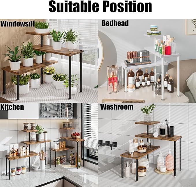 3 Tier Adjustable Countertop Organizer Corner Shelf | Countertop Organizer and Storage Rack for Kitchen, Bathroom, Over Sink, Coffee Bar, Spice Rack, Dresser Table - Image 6