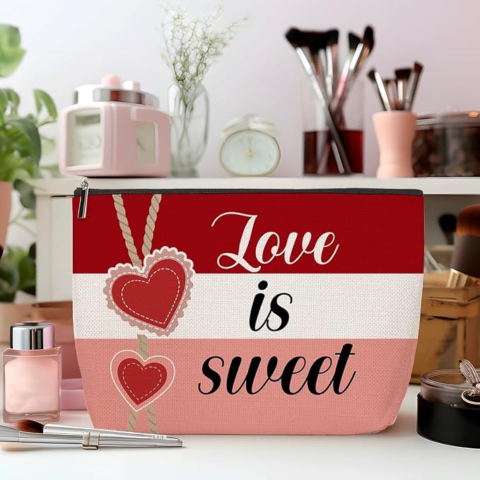 ZHAMEN 2 Pcs Love Is Sweet Makeup Bag, Organizer Portable Pouch Purse Travel Essentials Organizer Cosmetic Bags for Women, Cute Heart Travel Makeup Accessories, Birthday Gifts for Women - Image 4