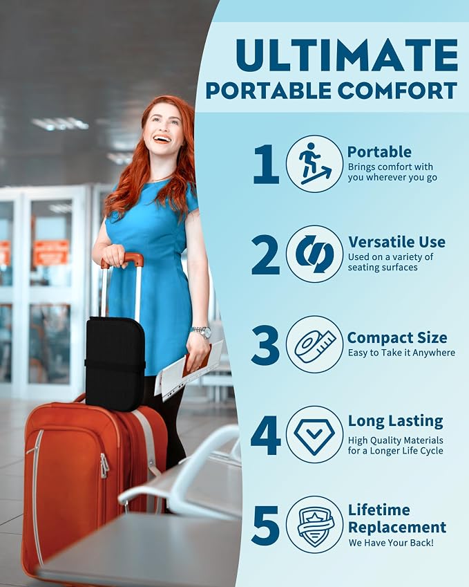 Gel Travel Seat Cushion, Portable Airplane Seat Cushion, 16.5" x 12" Large Size Foldable for Airplane Seats, Office Chair, Camping, Bleachers, Flights, Commute - Image 2