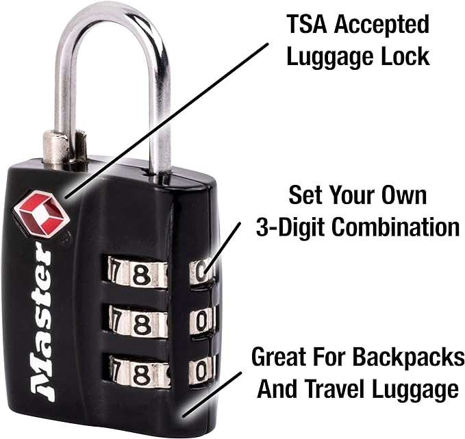 Master Lock 4680DBLK TSA-Approved Luggage Lock, 1-3/16-in. Wide, Black (Pack of 2) - Image 3