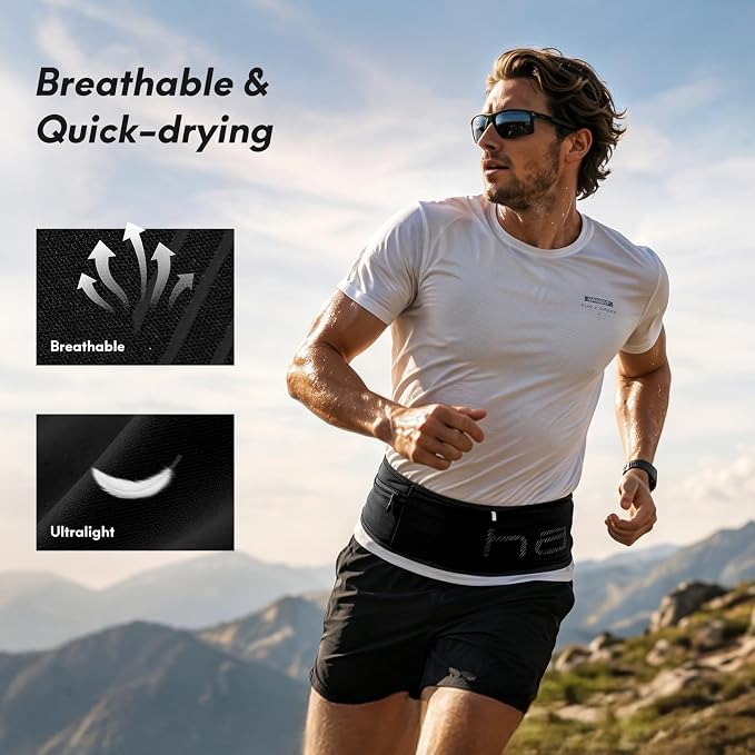 Haimont No-Bounce Running Hydration Belt for Trail & Daily Runs, Black, M | 500ml Soft Flask Compatible, Zip Pocket, Gel Storage, Pole Loops, Reflective Details - Image 6
