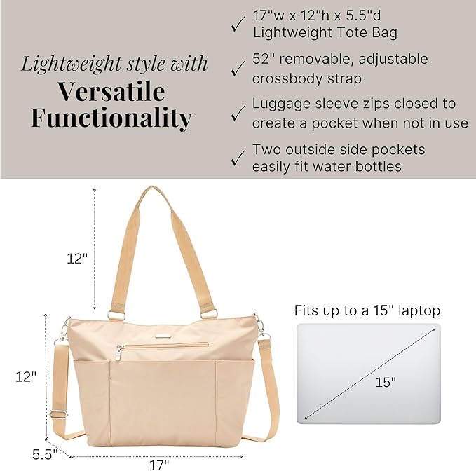 Baggallini Essential Laptop Tote - Work Tote Bag with Laptop Sleeve - Lightweight Travel Crossbody Shoulder Bag for Women - Image 4