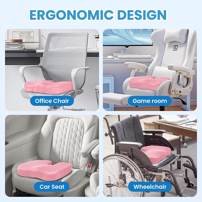 Seat Cushion, Memory Foam Office Chair Cushion - Pink, Large | for Car Seat, Airplane, Desk Chair - Sciatica & Hip & Coccyx Pain Relief Cushion for Long Sitting Office Workers, Car Drivers - Image 5