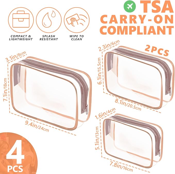 AURUZA Clear Makeup Bag,Portable Travel Toiletry Bags with Zipper, TSA Approved Clear Organizer Bags, PVC Cosmetic Pouch for Airport Airline Compliant - Image 2