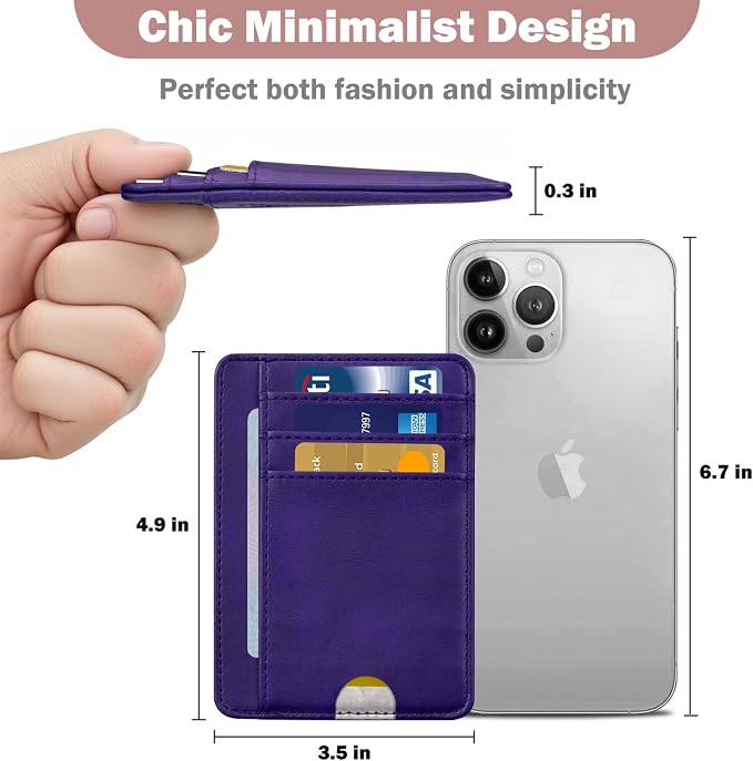 HOTCOOL Card Holder Wallet Front Pocket Minimalist Travel Cute Funny Thin Leather With RFID Blocking Small Credit Card Holder Wallet for Men & Women Girls Organizer Gifts, Lavender Purple - Image 4