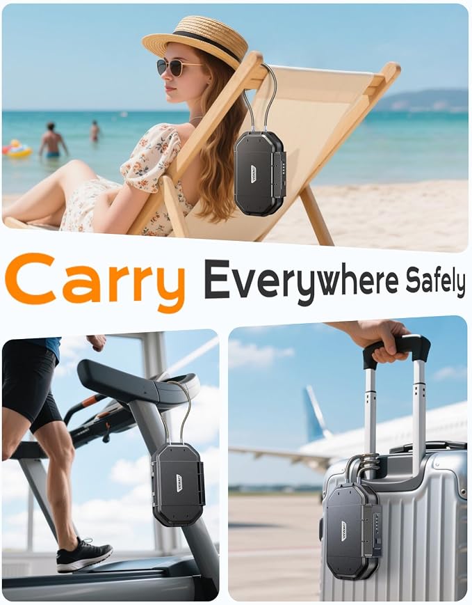 Portable Travel Safe Lock Box Waterproof & Durable, 4-Digit Combination Anti-Theft Personal Beach Safe with Removable Steel Cable, Small Security Case Lock Box for Beach/Travel/Hotel/Dorm - Image 7
