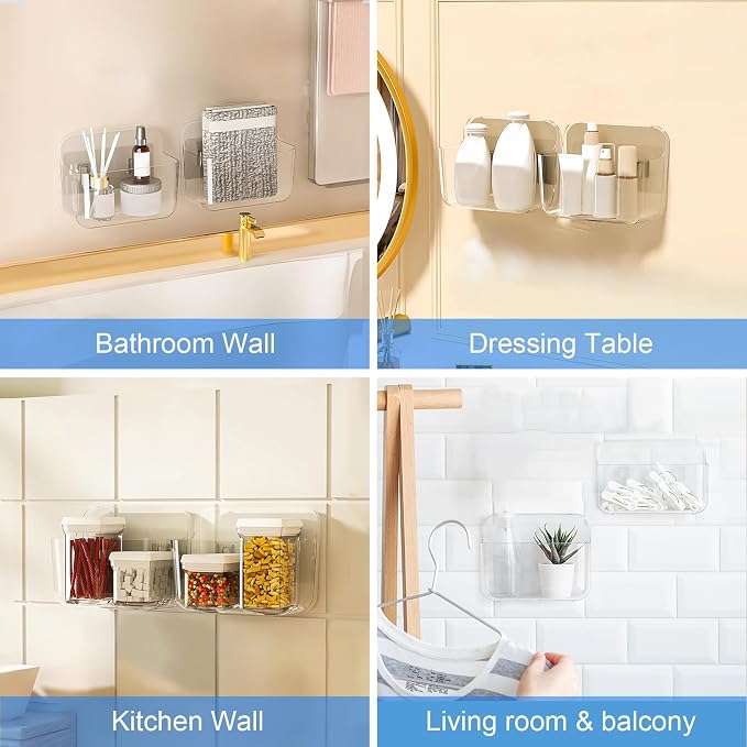 Wall Mount Organizer, 2Pc Small Adhesive Cabinet Door Organizer | Bathroom Shelf for Wall,No Drilling Hang Adhesive Shelf, with 3Pack Self Adhesive Tapes, for Bathroom, Kitchen, Living Room - Image 4