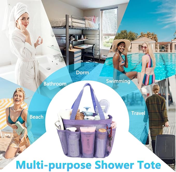 Fammart Mesh Shower Caddy Portable for College Dorm Room Essentials, Odorless Polyester Large Shower Tote Bag with Dual Handles, 8-Pocket Quick-Dry Toiletry Organizer for Travel, Beach, Camping, Gym - Image 9