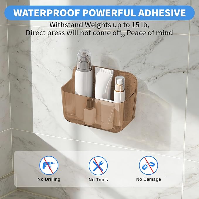 Wall Mount Organizer, 2Pc Small Adhesive Cabinet Door Organizer | Bathroom Shelf for Wall,No Drilling Hang Adhesive Shelf, with Self Adhesive Tapes, for Bathroom, Kitchen, Living Room - Amber - Image 3