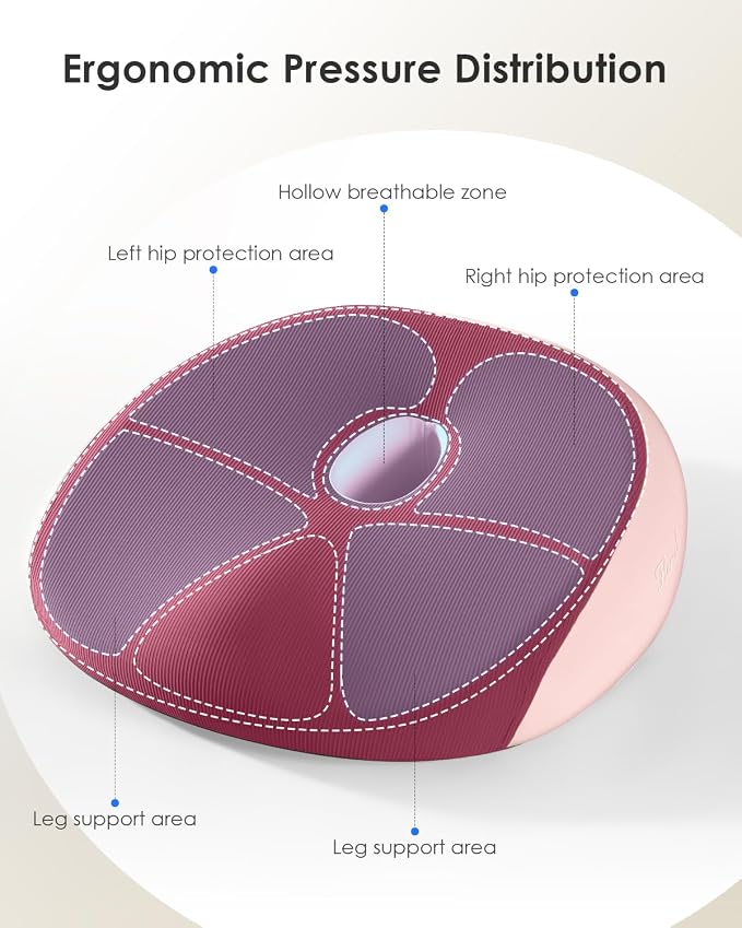Seat Cushion, Memory Foam Cushion for Office Chair, Ergonomic Office Seat Chair Cushion for Relieving Sciatica, Soft & Breathable Car Seat Cushion - Pink - Image 5
