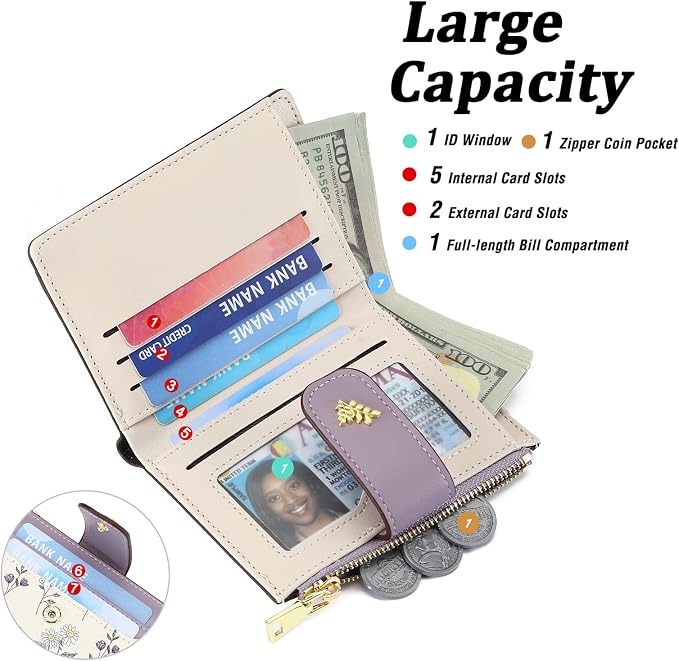 GAEKEAO Small Wallets for Women RFID Blocking Leather Bifold Zipper Pocket Wallet Credit Card Holder with ID Window - Image 6
