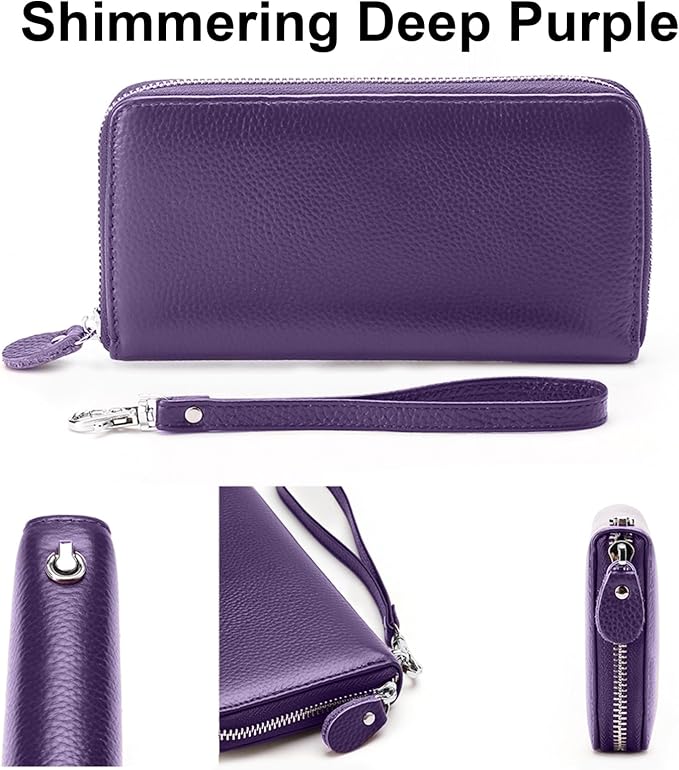 Moflycom Womens Wallet RFID Blocking Genuine Leather Zip Around Wallet Clutch Wristlet Travel Long Purse for Women - Image 3