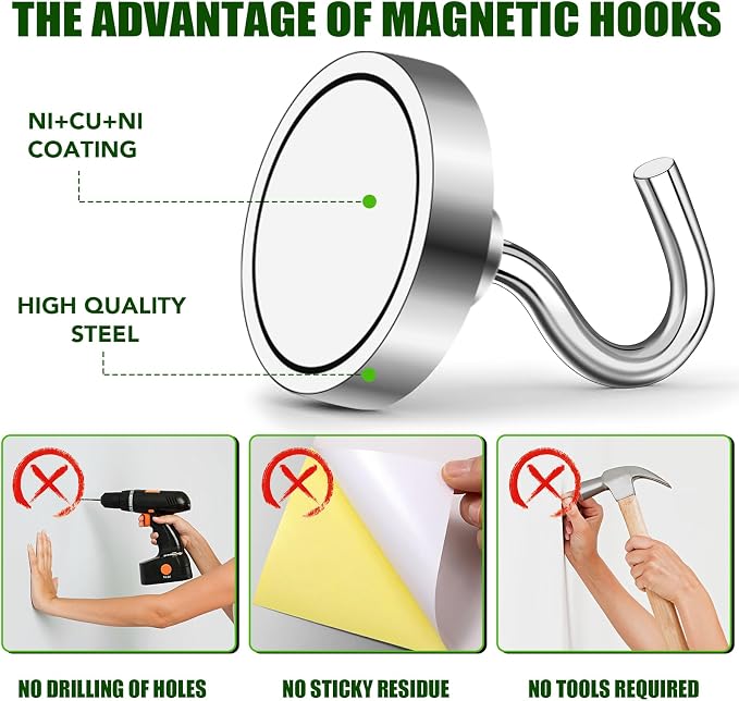 Magnetic Hooks 170Lbs Heavy Duty Magnets with Hook for Cruise Cabin | Strong Magnet Hooks for Hanging Super Metal Magnetic Hanger for Grill Fridge Kitchen Pack of 20 - Image 2