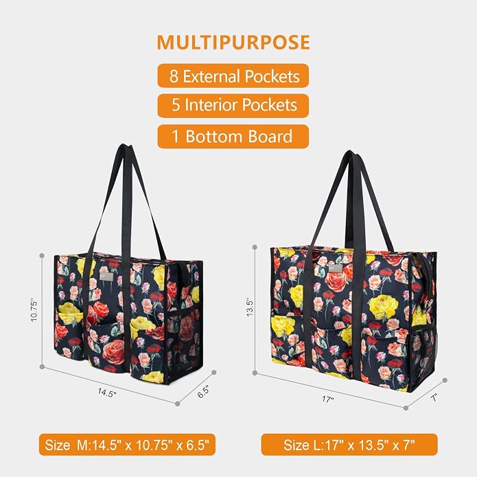 TOPDesign Utility Water Resistant Tote Bag with 13 Pockets, Top Zipper Closure & Thick Bottom Support, for Working Women - Image 2
