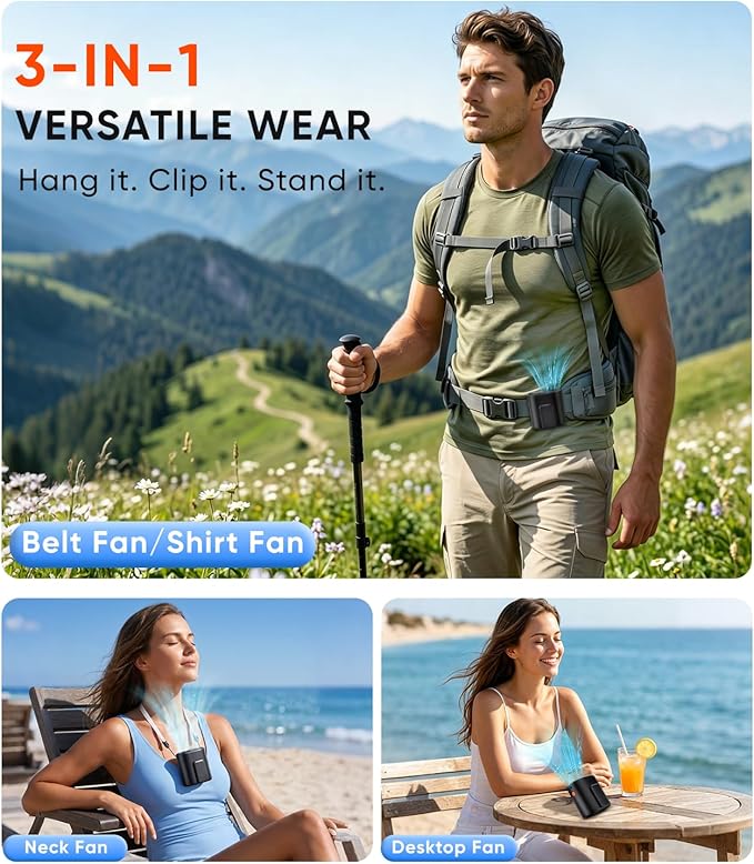 AI Portable Waist Fan, 6-Speed 15,000RPM Strong Turbo Airflow, 30H Cooling Battery Powered Personal Fan Rechargeable, Wearable Hands-Free Shirt/Belt/Body Fan for Travel, Work, Outdoor, Gift for Men - Image 5