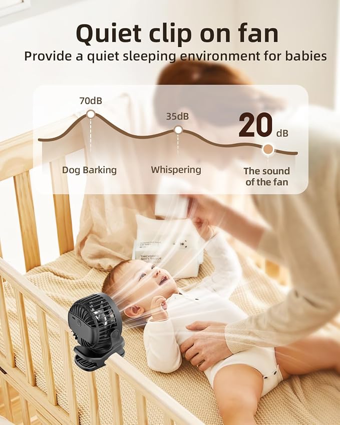 TUNISE Mini Clip on Fan, Battery Operated Desk Fan, Digital display，3 Speeds Adjustable, Bidirectional 360 ° Adjustable, Super Strong Wind, Portable Fan for Home Office Stroller Camping Black - Image 3