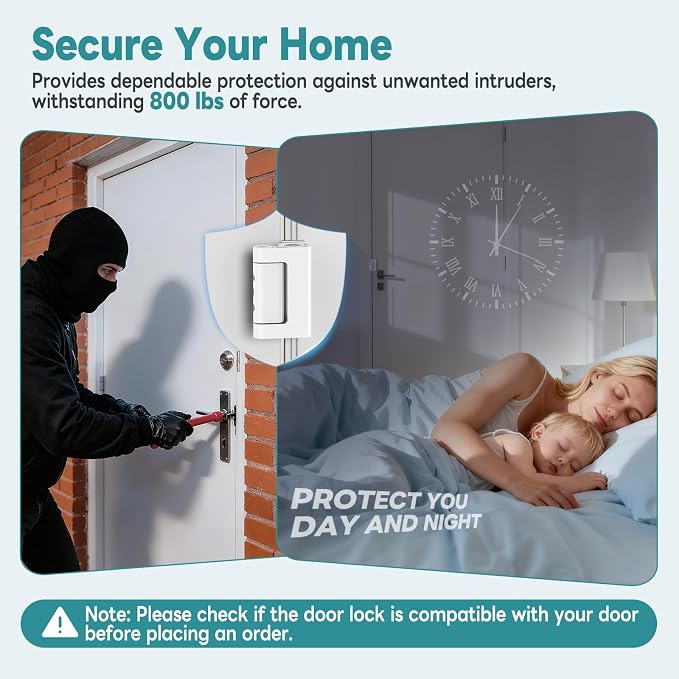 Upgraded Portable Security Door Reinforcement Lock - No Drilling Flip Lock Latch Prevents Unauthorized Entry Fits Inward-Opening Doors, Apartment, Hotel, Travel (White-2 Pcs) - Image 3