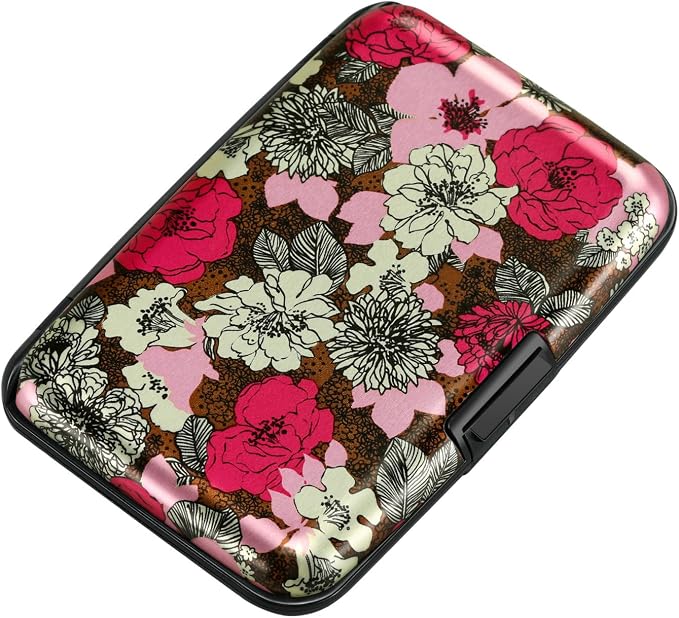 RFID Aluminum Wallet Credit Card Protector Case Holder for Men Women | Mini RFID Aluminum Wallet Credit Cards Holder Business Card Case Metal ID Case for Men Women (Flourishing Flowers) by ELFISH
