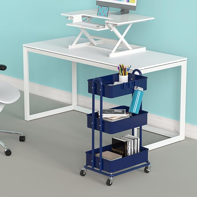 Simple Houseware 3-Tier Heavy Duty Metal Utility Rolling Cart, Navy - Image 3