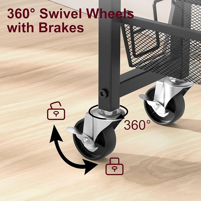 Slim Rolling Cart, 5-Tier Storage Cart, 9.1inch Narrow Kitchen Rolling Cart on Wheels for Small Space, Utility Cart Shelving Unit with Wooden Top and Metal Handle for Kitchen, Bathroom, Laundry Room - Image 7