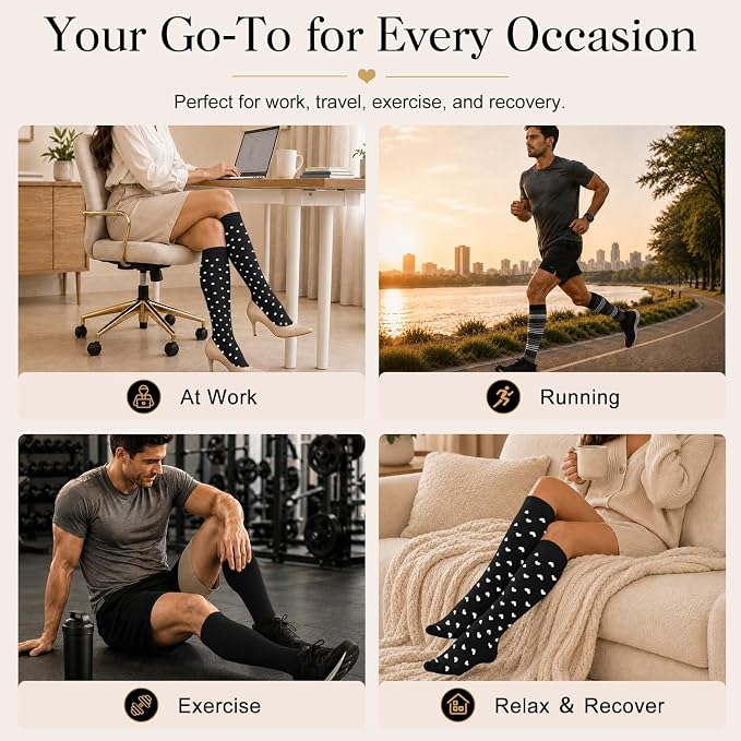 4 Pairs-Compression Socks for Women&Men Circulation-Best Support for Nurses,Running,Athletic - Image 7