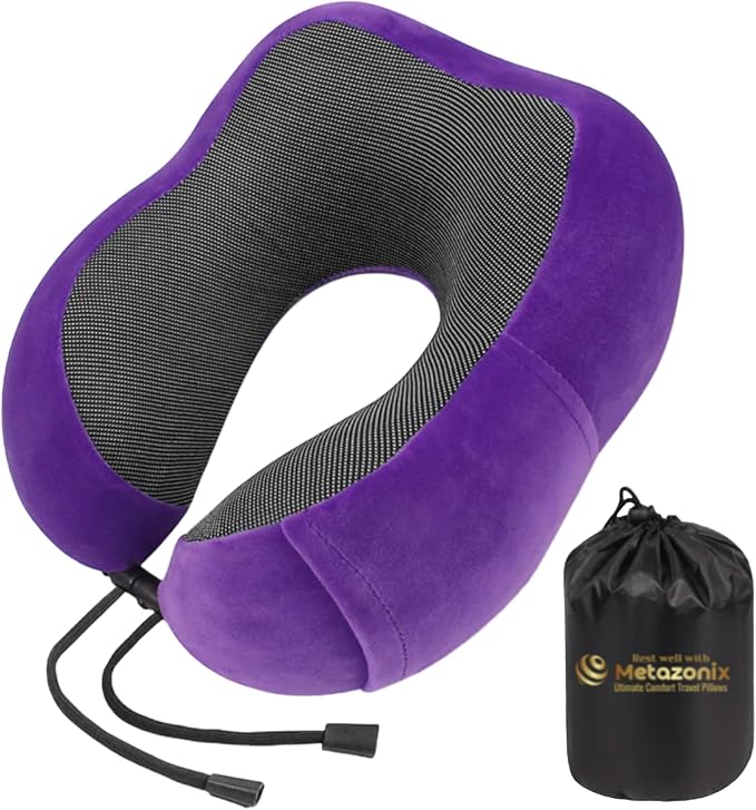 Travel Pillow - 100% Memory Foam - Travel Pillows for Airplane - Neck Pillow Airplane and Car Use - Memory Foam Travel Neck Pillow - Travel Essentials for Women and Men (Purple) by VorgatoLuxury