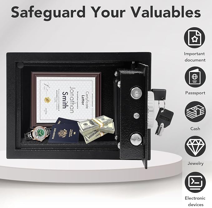 0.43 Cu Ft Steel Security Safe Box with Digital Lock Keypad | Electronic Safe Comes With 2 Emergency Keys, Ideal For Storing Cash, Jewelry & Documents At Home, Office And Hotel，Black - Image 4