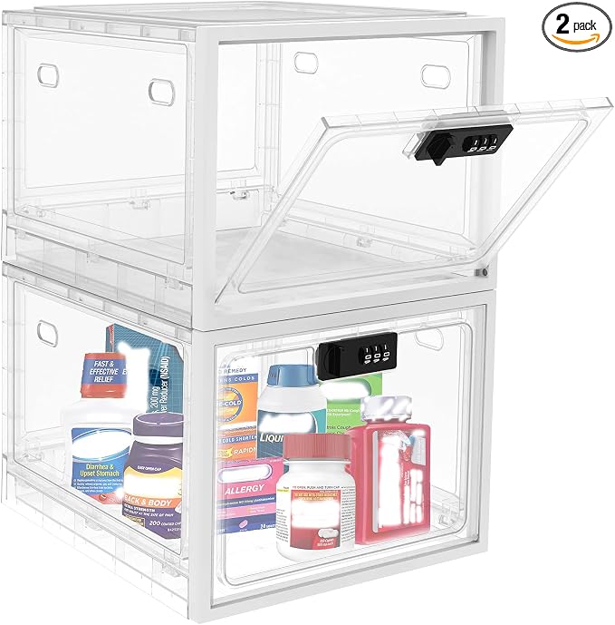 Large Medicine Lock Box for Safe Medication, Lockable Storage Box for Snacks Food, Phone Lock Boxes with Combination Code for Home/Dorms/Office Storage Lockers by biliitim