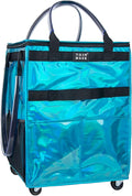Reusable Grocery Bag with Wheels, Medium Glitter Blue Rolling Tote | 8 Pockets, Zipper Cover, Foldable for Women, Kitchen, Travel, Carries Up to 66LBS by TOJNMAKE