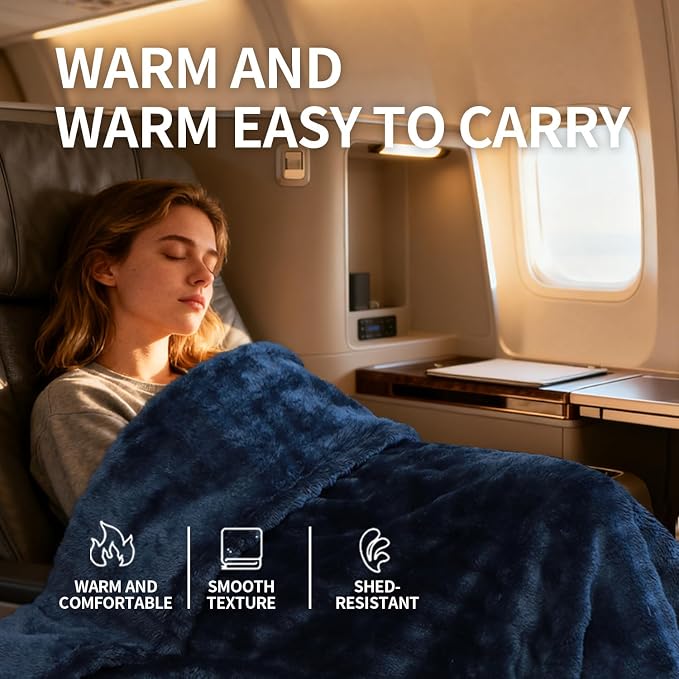 Travel Blanket and Pillow-2-in-1, Ultra-Soft&Compact,Airplane Blanket with Hand Luggage Belt and Backpack Clip,Travelers Accessories Gifts, 61x43 Inches（Navy） - Image 6