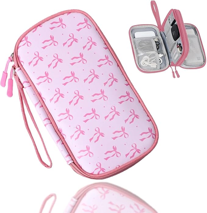 COSHAYSOO Travel Gifts for Women College Teen Girls Trip Favors Pink Birthday Gift Ideas, Electronics Cord Cable Organizer Bag Tech Pouch Case Gadgets Accessories Cruise Airplane Essentials, Bowknot by COSHAYSOO