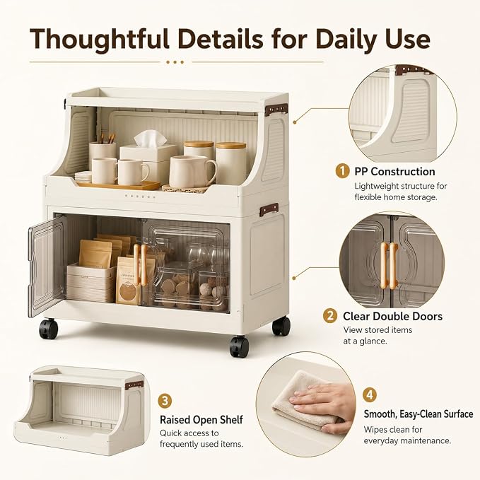 2 Tier Stackable Storage Bins with Lids & Wheels | PP construction with open top storage, clear doors and lockable wheels for kitchens, bathrooms, pantries and apartments. - Image 7