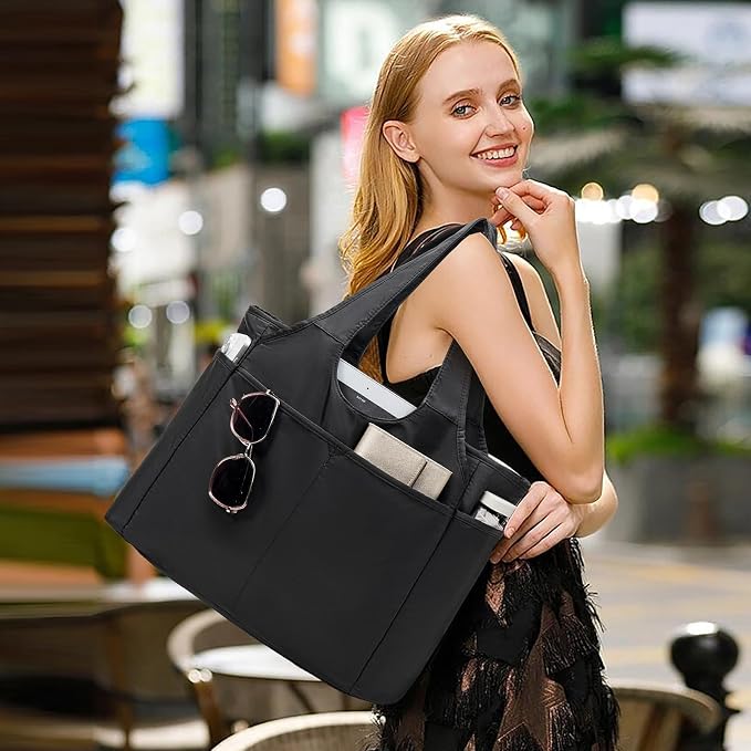 Corduroy Tote Bag for Women Crossbody Bags Lightweight Handbags Shoulder Bag with Zipper Pockets for Work Shopping - Image 2