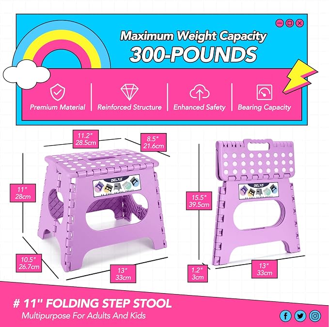 Delxo Folding Step Stool 11 Inch,300 Lbs Step Stool for Kids&Adults Purple | Foldable Step Stool 11",Non-Slip Foot Stools with Handle,Lightweight Collapsible stools for Kitchen,Bathroom,Bedroom,Garden - Image 2