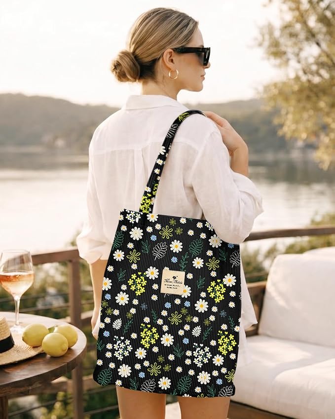 Miss Adola Designer Corduroy Tote Bag for Women | 3 Magnetic Buckles, Aesthetic Pattern, Reusable, Soft, Roomy Carry for Work, Travel, Grocery Runs - Image 2
