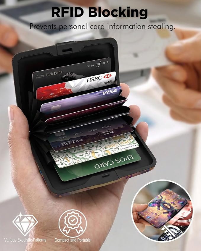Maicican RFID Blocking Aluminum Credit Card Holder | Slim Metal Wallet for Women & Men, Business Card Case for Travel, Fits Front Pocket, Card holder wallet - Colorful Elephant - Image 2