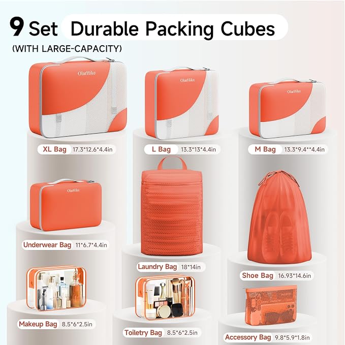 9 Set Packing Cubes for Travel, Gifts for Women Mom,Anti-Tearing Suitcase Organizer,OlarHike Vacation Essentials & Accessories for Cruise Ship - Image 2