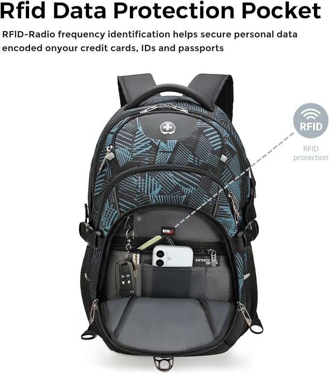 Swissdigital Laptop Backpack with USB Charging Port, Travel Backpack Fits 15.6 inches Computer, 31L Backpack for Men, Dark Green | SD803-96 - Image 6