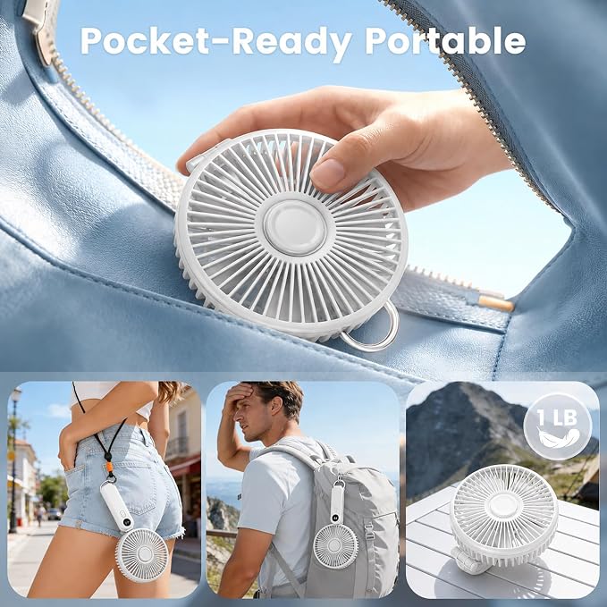Portable Handheld Fan, 10000mAh Rechargeable 6-Inch Personal Fan for Travel | Ultra Quiet Foldable Desk Fan, 5-Speed Battery Operated Fan with Up to 40H Runtime and Digital Display for Travel and Makeup - Image 6
