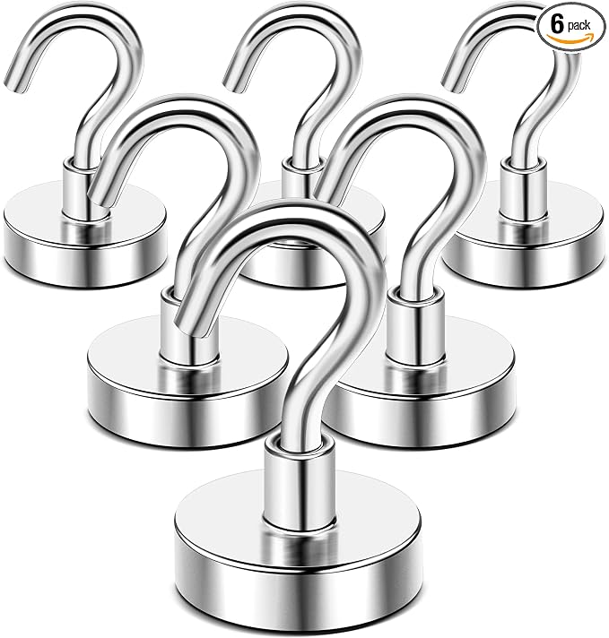 DIYMAG Magnetic Hooks,50lbs Heavy Duty Magnets with Hook Silver 6 Pack | Rare Earth N52 2026 Cruise Cabin Ship Essentials for Fridge Hanging Classroom Beach Vacation Kitchen Grills Home Must Have by DIYMAG