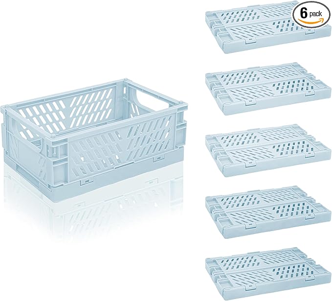 6 Pack Mini Foldable Small Plastic Baskets for Organizing and Storage，Collapsible Storage Crates,Mini Bins for Home Kitchen Bedroom Bathroom Office (Blue, Small 6x4x2.2) by Daixers