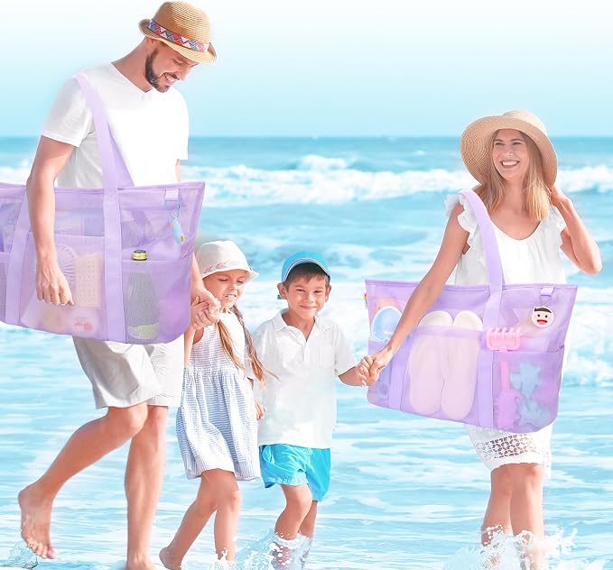 Tagitary Mesh Beach Bag with Zipper Large Beach Tote Waterproof Sandproof with 8 Pockets for Toys Pool Bag Beach Accessories - Image 2