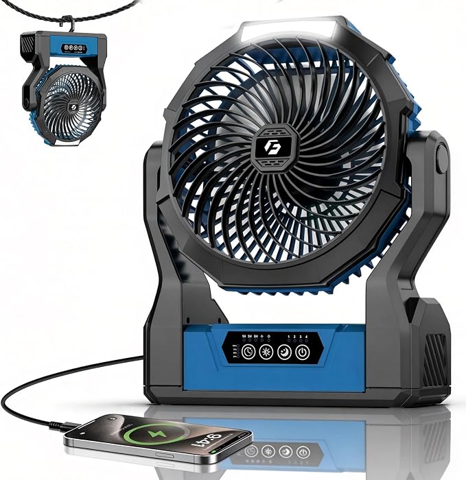 XZK 36000mAh Rechargeable Camping Fan, Battery Powered Portable Travel Fan | 98H Runtime, LED Light, Quiet Desk Fans for Indoor,Outdoor,Fishing,Jobsite & Hurricane Emergency, Gifts for Men Dad Him by Unknown