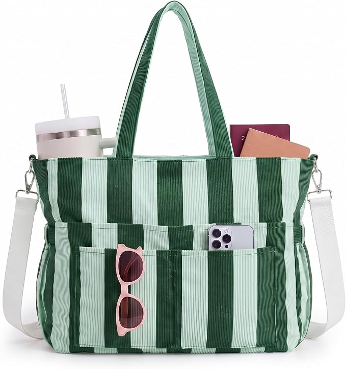 Kacctyen Striped Beach Tote Bag for Women Large Beach Foldable Tote Bag with Zipper Pockets for Travel Pool by Kacctyen