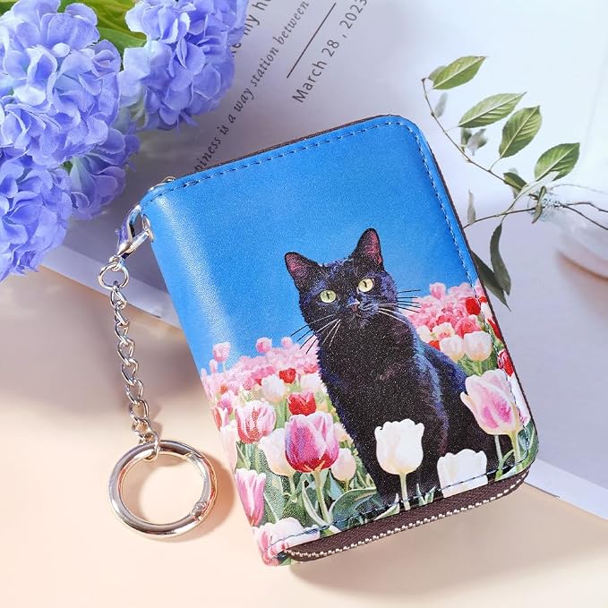 FurArt Zipper Wallet Women RFID Credit Card Holder keychain Wallet | ID Window RFID Blocking Compact Small business 15/16 slots - Image 2