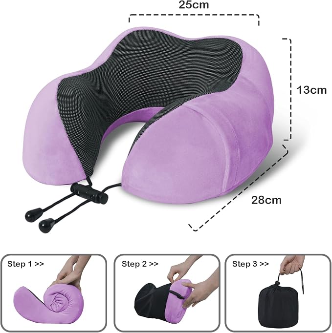 Travel Pillow, Memory Foam Neck Pillow for Traveling, U Shape Neck Pillow Airplane Portable Flight Pillow Travel Kit with 5D Contoured Eye Masks and Earplug for Plane Train Car Home Office - Image 5