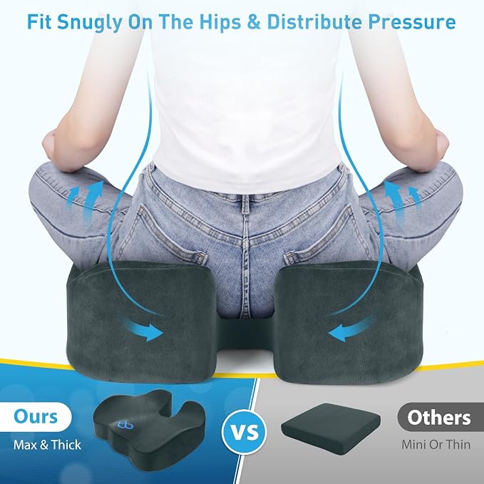 BlissTrends Memory Foam Seat Cushion for Office Chair & Car Seat, DarkGreen | 4.7in Ergonomic Tailbone & Sciatica Support with Removable Velvet Cover for Pressure Relief and Long Sitting Comfort - Image 3