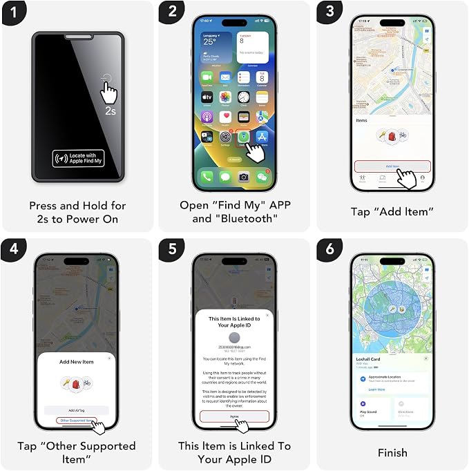 0.09in Slim Wallet Tracker Card for Apple iOS Find My App (1 Pack) | Air Tracking Smart Card for Wallet, Wireless Charging, IP68 Waterproof, Key Finder & Item Locator for Keys, Bags, Passport - Image 8